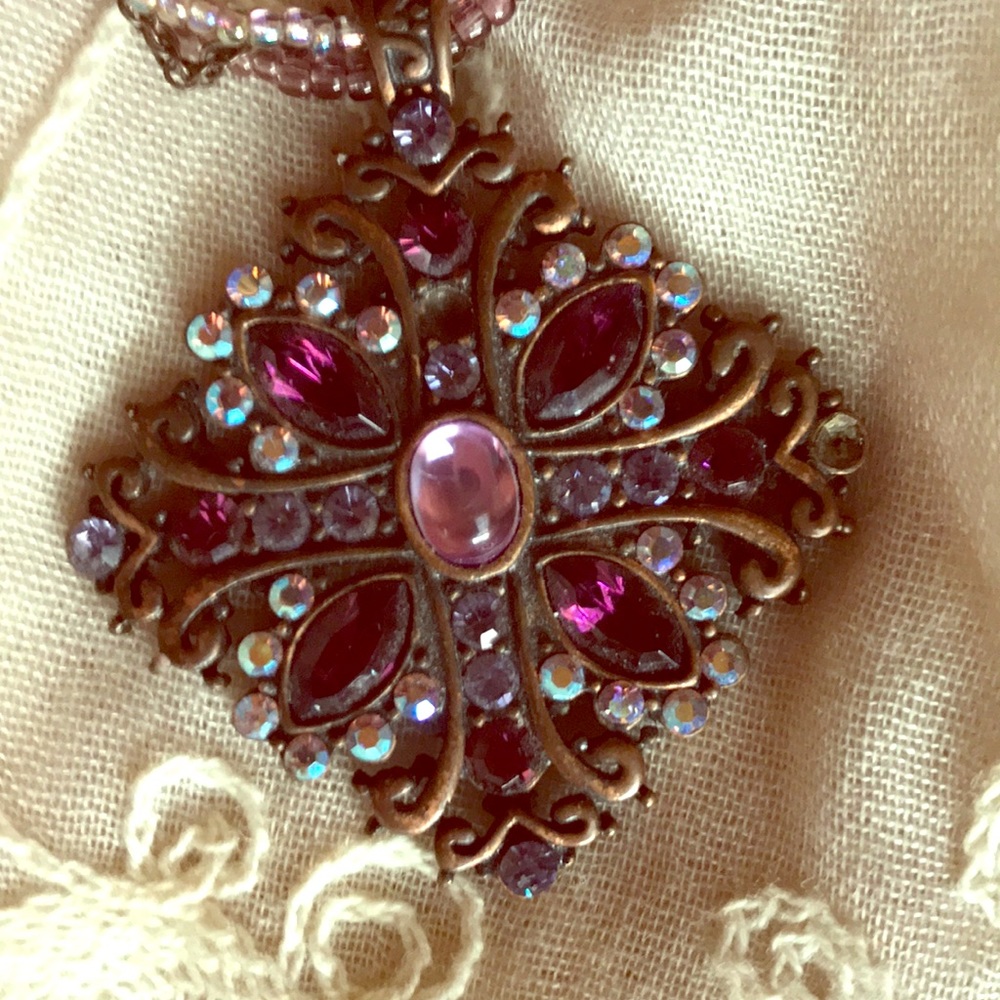 Vintage Lia Sophia pink and purple necklace unique
